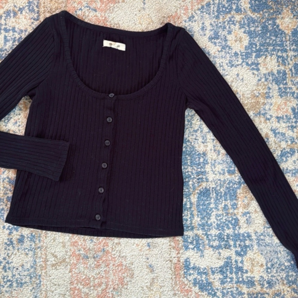 Madewell Black Ribbed Button-Down Top